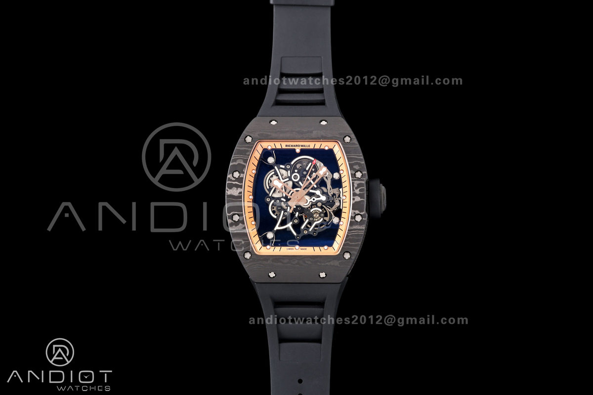 RM055 NTPT Mille Studio 1:1 Best Edition Gold Inner Bezel on Black Rubber Strap RMUL2 Super Clone (Custom Case Set)